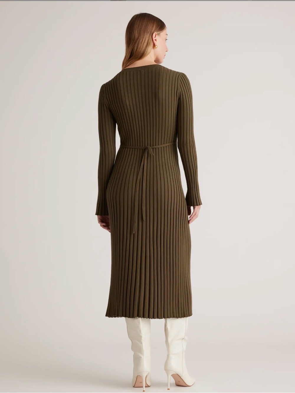 NWT Quince Cashmere Cotton Blend Ribbed Midi Sweater Dress in Olive